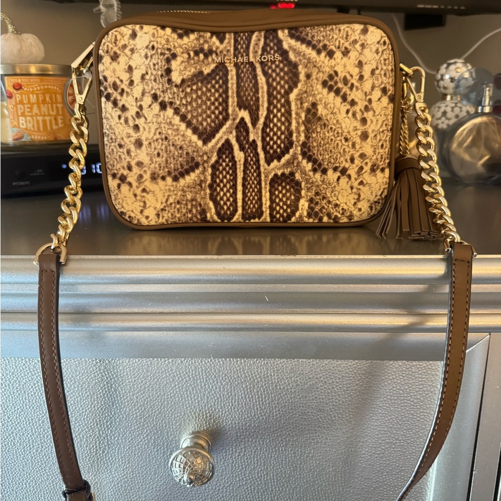 Michael Kors Tan Snake Print Crossbody Bag